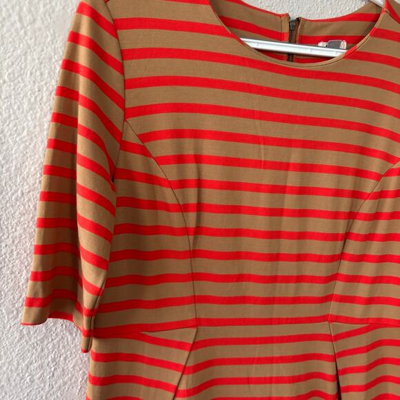 Fossil Orange Striped Knee Length Dress 3/4 Sleeve Exposed Zipper Back Sze Large - Picture 2 of 8